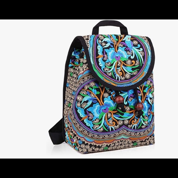 🔥 Handmade Embroidered Backpack for Women, Boho Vintage Cross-body Bag Blue - Picture 3 of 7